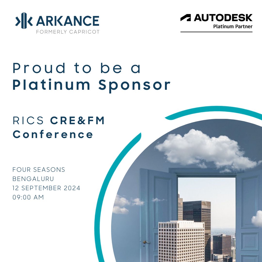 Arkancein's tweet image. Excited to be the Platinum Sponsor at the RICS CRE&amp;amp;FM Conference on 12th Sept 2024 at Four Seasons Bengaluru! Join us for a day of insightful discussions &amp;amp; networking with industry leaders in Corporate Real Estate &amp;amp; Facilities Management. 

#RICSConference #CRE