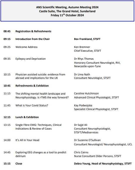 ANS is proud to invite you to the Autumn hybrid Meeting 11/10/2024 in Sunderland.
Register now: buff.ly/3zavbDi