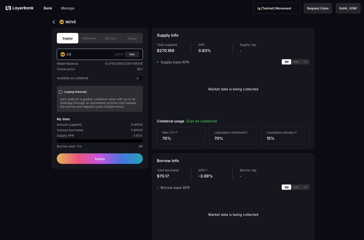 rasennahibi's tweet image. @LayerBankFi 
#LayerBank #DeFi #TestnetFeedback
💻LayerBank Testnet Feedback
Pros:
✅The user interface is clear and intuitive.
✅The graphical representations make it easy to understand borrowing limits and risks.