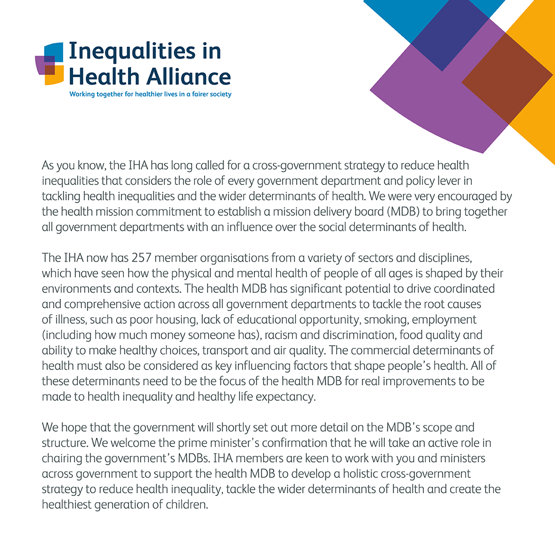 NHSConfed's tweet photo. The govt's health mission delivery board has significant potential to bring together Whitehall departments to tackle #HealthInequalities. 

Today as members of the #InequalitiesInHealthAlliance, we welcome this potential and are asking for more info on its scope and structure. https://t.co/mZbGuIDxI4