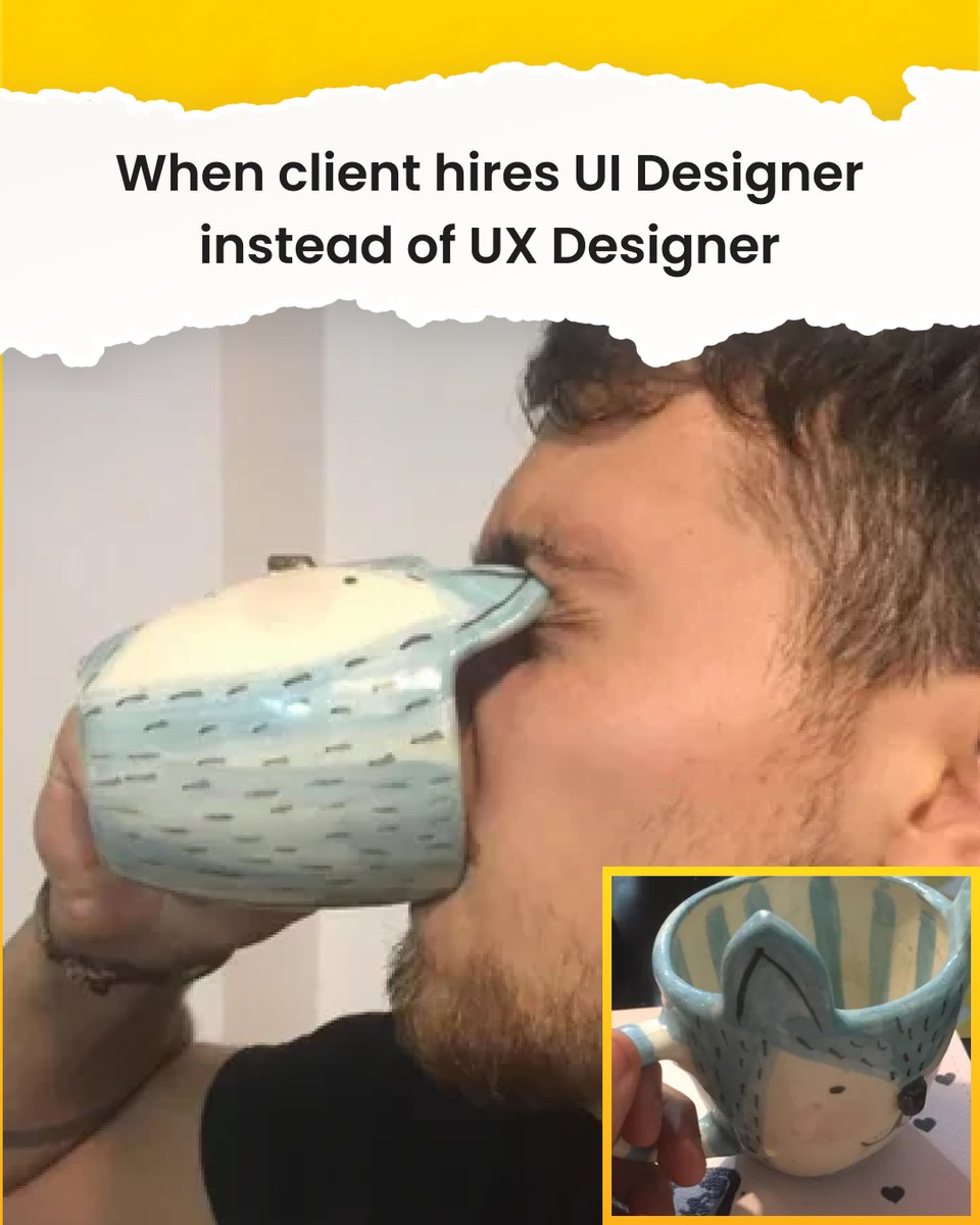designerrs_acad's tweet image. Designing user experiences? Easy.
Handling clients? That’s where the real skills come in! 😵💫
.
#UXDesign #ClientHumor #DesignerLife #UXStruggles #MemeHumor #UIDesign #UXUI #UXUIDesign #UXUIDesigner #Designerrs