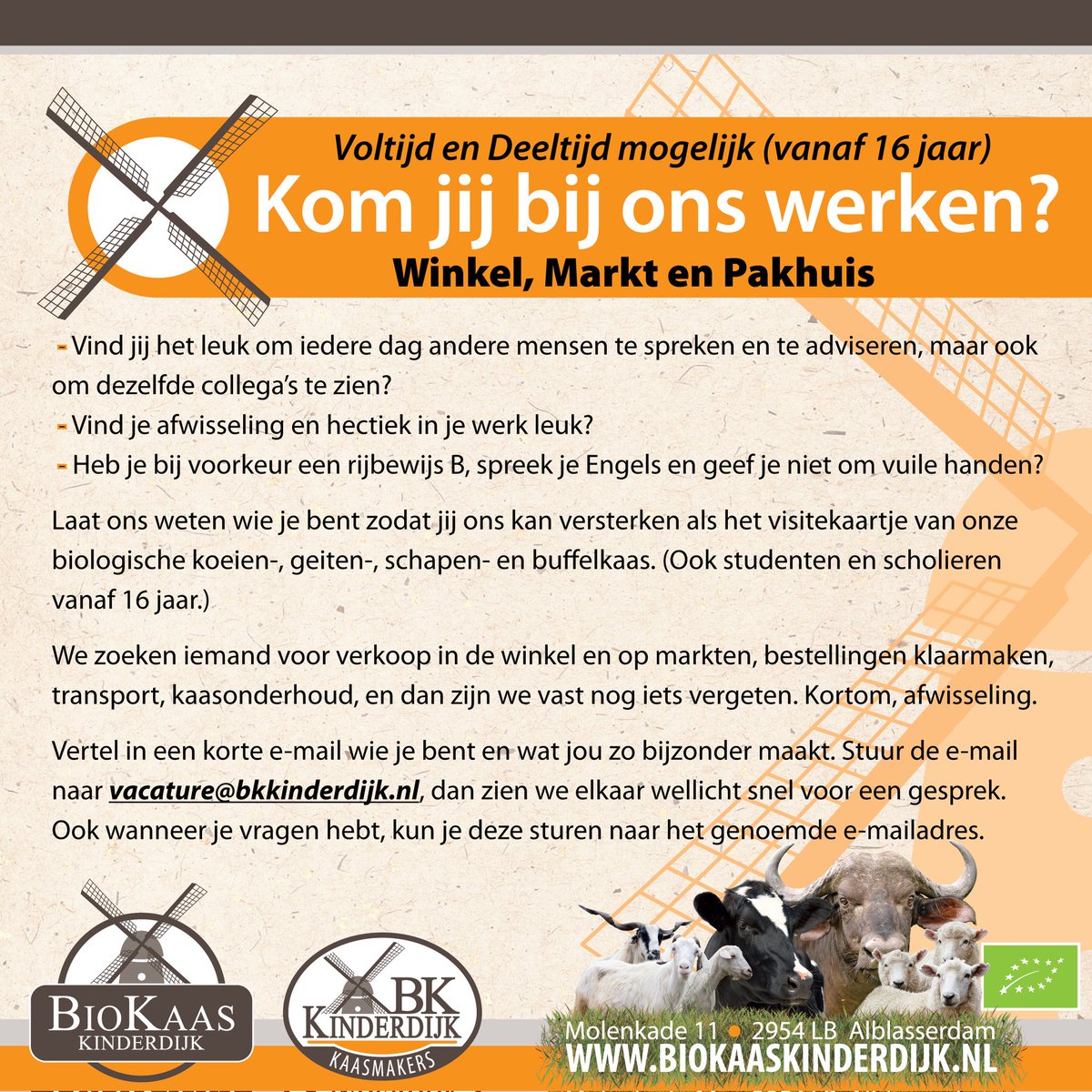 BiokaasKinderdk's tweet photo. We kunnen het met het huidige team niet meer aan, dus zoeken we extra collega's op meerdere plekken voor nog meer gezelligheid. Winkel, pakhuis, kaasonderhoud of een combinatie hiervan, veel is mogelijk. (Zie 2 bijlagen.)
Doorsturen van dit bericht is welkom! https://t.co/tS8XYbMdja