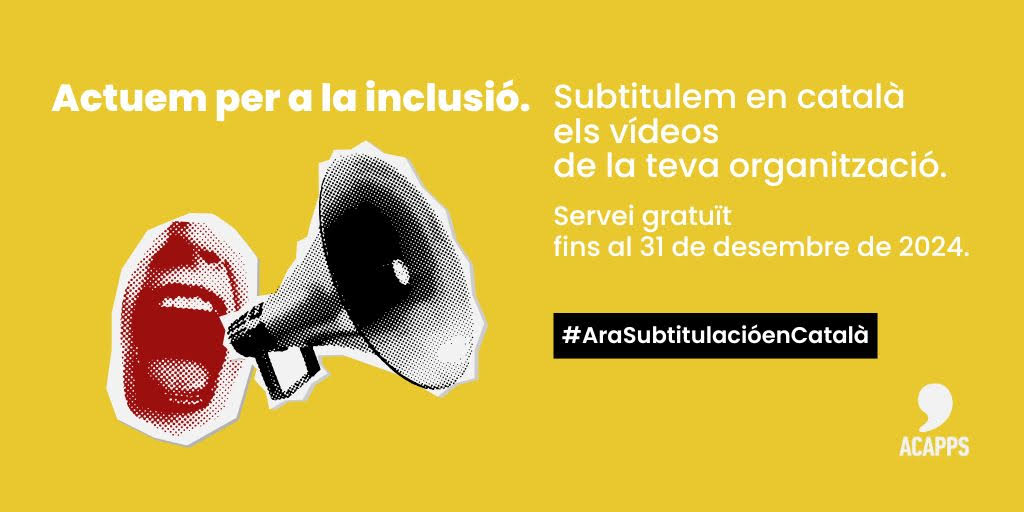 Entitats, aquest servei us interessa! 👀

La <a href="/federacioacapps/">ACAPPS</a> posa a la vostra disposició el servei gratuït per a la subtitulació de contingut audiovisual en català! 📹

🔗 bit.ly/3zBqYsd