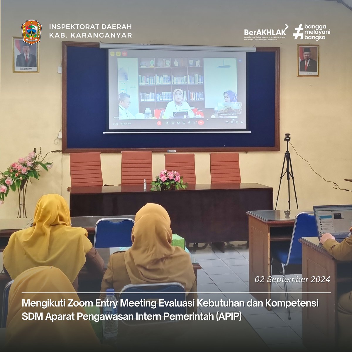 inspekdakra's tweet image. Senin, 02 September 2024 Inspektorat Daerah Kabupaten Karanganyar mengikuti kegiatan Entry Meeting Evaluasi Kebutuhan dan Kompetensi Sumber Daya Manusia Aparat Pengawasan Intern Pemerintah (APIP) secara daring melalui Zoom di Aula Inspektorat Daerah.

#APIP