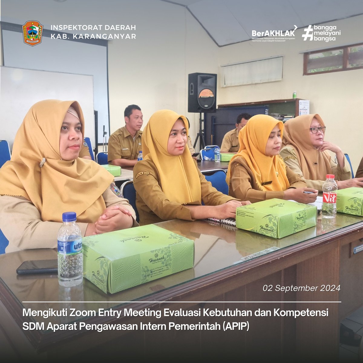 inspekdakra's tweet image. Senin, 02 September 2024 Inspektorat Daerah Kabupaten Karanganyar mengikuti kegiatan Entry Meeting Evaluasi Kebutuhan dan Kompetensi Sumber Daya Manusia Aparat Pengawasan Intern Pemerintah (APIP) secara daring melalui Zoom di Aula Inspektorat Daerah.

#APIP