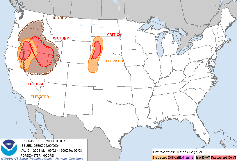LimWeather's tweet photo. D1
#Critical #Fire risk in part of #Nevada,#California,#Oregon,#Nebraska,#SouthDakota
#Scattered Dry #Tstorms in part of #Utah,OR,#Idaho,NV esp #Boise,#MeridianID,#TwinFalls,#Caldwell,#Eagle
#Wxtwitter #Wxx #Nvwx #Cawx #Orwx #SDwx #NEwx #IDwx #UTwx #SPC #FireWx https://t.co/vQJiZkjHff