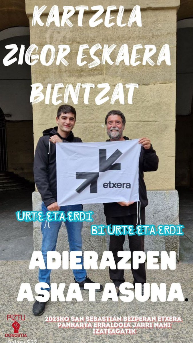 PIZTUDonostia's tweet photo. BI MILITANTE KARTZELERATZE ARRISKUAN!

Herri eragile ezberdinen ekimen soziopolitikoa da pankarta jartzearena, Donostiak, Euskal Herriak zein munduak bizi dituen arazoen ispilu dira. 

ADIERAZPEN ASKATASUNA.
Donostia Mozal Hiria.

LAGUNDU BERRIA ZABALTZEN! https://t.co/HMiz4fNpBt