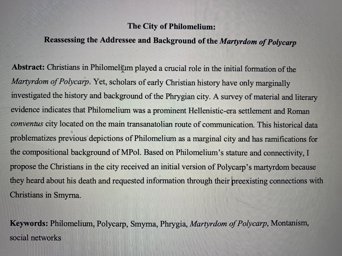 JasonBorges12's tweet photo. Hey all, I’m looking for some critical feedback on this article about the city of Philomelium and the Martyrdom of Polycarp. DM me if you are interested in reading through it. Thanks! 

#Archaeology #MaterialHistory  #Connectivity #ECO #secondCentury #NotMontanism https://t.co/kz5T2Lcf8k