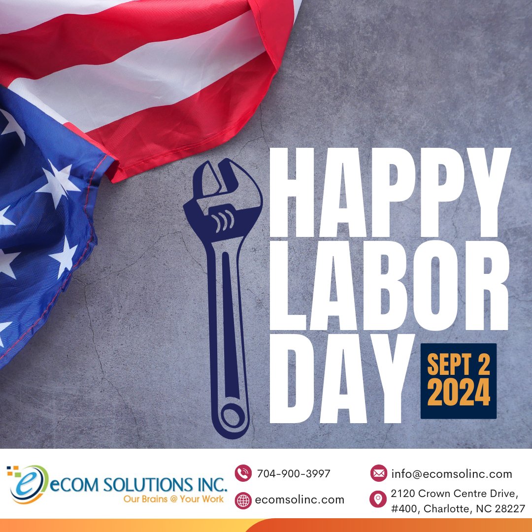 eCom_Sol_Inc's tweet photo. 🌟 Happy Labor Day 2024! 🌟

Wishing everyone a safe and relaxing Labor Day!

#eComSolutionsInc #LaborDay2024 #Gratitude #HardWork #Community #WorkLife https://t.co/IUqBFLRFIW