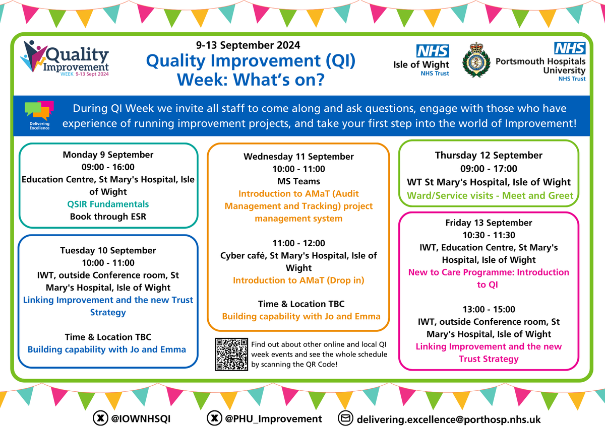 @PHU_Improvement (@phu_improvement) on Twitter photo 🚨PHU & IOW Full Schedule for Quality Improvement (QI) Week!🚨
Check out the Delivering Excellence Intranet page for more information and links to join in! tinyurl.com/5n8wsshs
<a href="/PHU_NHS/">Portsmouth Hospitals University NHST</a> <a href="/IOWNHSQI/">IOW NHS Quality Improvement Team</a>
#PHUImprovement #ProudtobePHU 🚨PHU & IOW Full Schedule for Quality Improvement (QI) Week!🚨
Check out the Delivering Excellence Intranet page for more information and links to join in! tinyurl.com/5n8wsshs
<a href="/PHU_NHS/">Portsmouth Hospitals University NHST</a> <a href="/IOWNHSQI/">IOW NHS Quality Improvement Team</a>
#PHUImprovement #ProudtobePHU