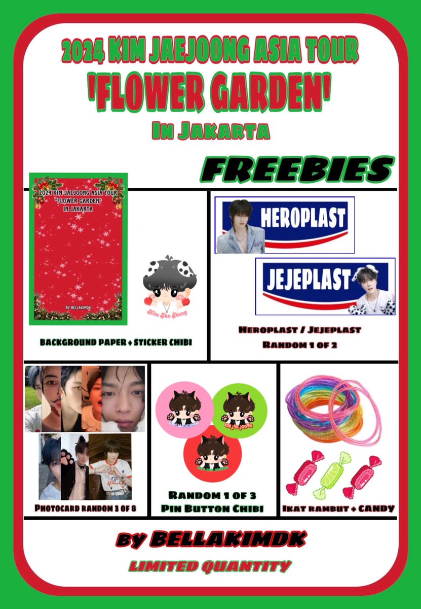 BellaKimDK's tweet photo. ★✮ FREEBIES KIM JAEJOONG FLOWER GARDEN in JAKARTA ★✮

By @BellaKimDK 

🗓️19 Oct 2024
🕰️TBA
📍ICE BSD

✮ RT &amp; Like this tweet
★ Limited Qty
✮ Show your ticket (wristband)

★ Trade please DM 🤗

#KIMJAEJOONG 
#FLOWERGARDENinJAKARTA https://t.co/DFz9D0YIwW