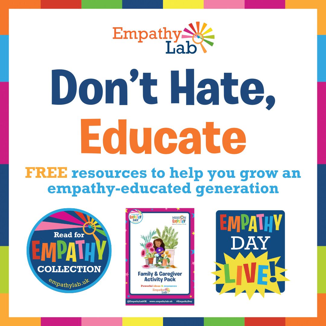 EmpathyLabUK's tweet photo. As schools go back, we want to remind you that we have FREE resources under the title ‘Don’t Hate, Educate’ available on our website. We know that schools are working hard to support children affected by the summer’s violent unrest, and we hope to help.

https://t.co/EXZ97cG43X https://t.co/xeGm9s5iy7