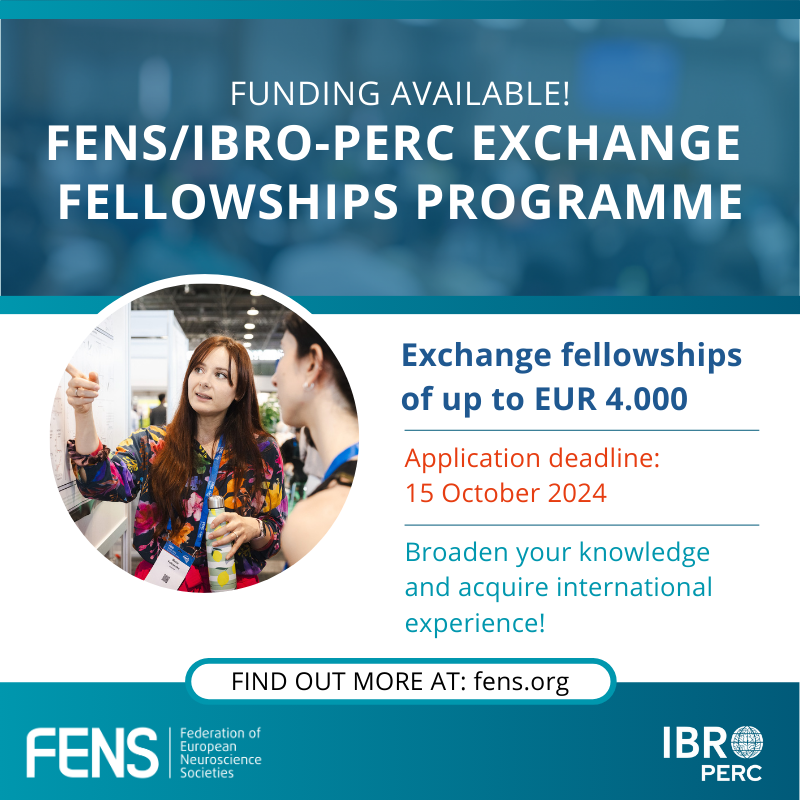 Apply for the #FENS/IBRO-PERC Exchange Fellowships Programme! 🤩

Get ready to:

🚀 Visit another European lab 
📈 Receive a fellowship of up to EUR 4,000 
😍 Gain invaluable learning experiences!

Learn more and apply by 15 October: loom.ly/zpZxxC0

<a href="/IBROorg/">IBRO - International Brain Research Organization</a>
