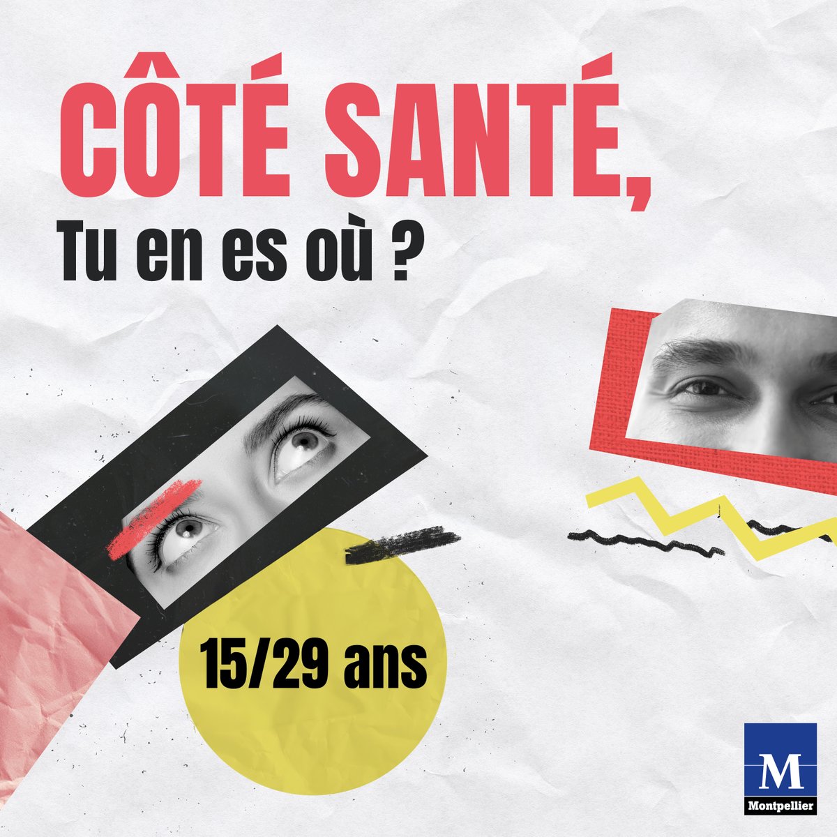 Pour mieux :
🤔 identifier ce qui préoccupe les jeunes,
💡recueillir des idées et propositions pour améliorer leur état de santé, 
📝Répondrez à un court questionnaire anonyme pour nous aider à améliorer l’état de santé des 15-29 ans !
👉tinyurl.com/yktw6ufm