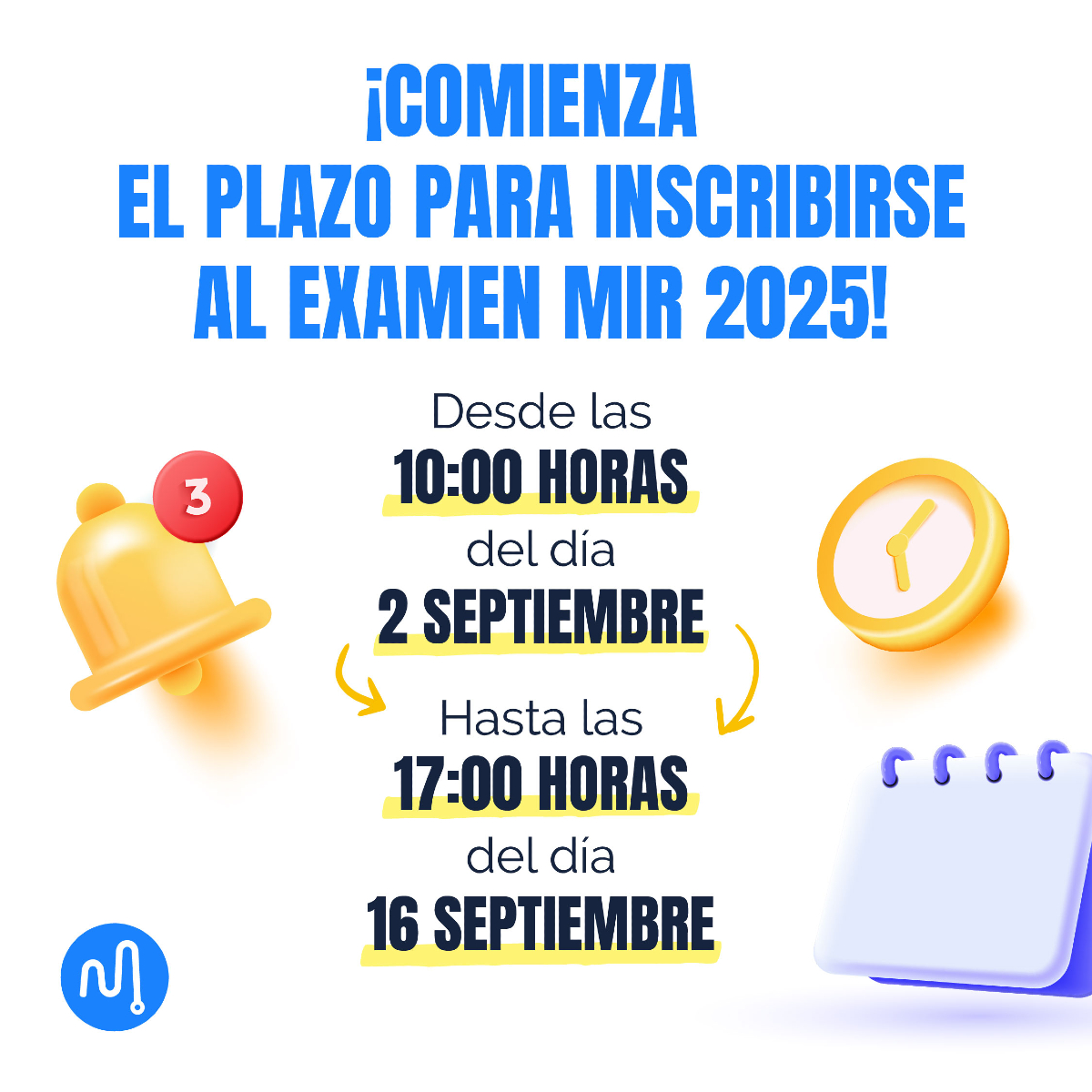 mirasturias's tweet image. 📢 ¡Hoy empieza el plazo de inscripción al ExamenMIR 2025!
⏱️ ¡No lo dejes para el último momento! 

#2MIR2025 #MIRAsturias #ExamenMIR