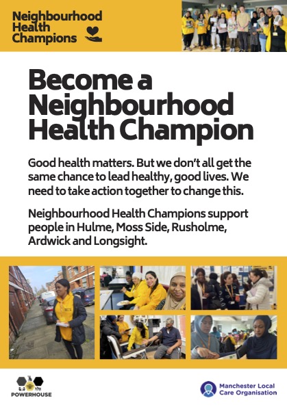 👉Good health matters💔But we don't all get the same chance to lead healthy good lives

❤️We need to take action together💪
🌟Sign up to be a Neighbourhood Health Champion

🔗linktr.ee/healthchampions
🤙07726 692 551

#Hulme #MossSide #Rusholme #Ardwick #Longsight
Poster &amp; flyer👇