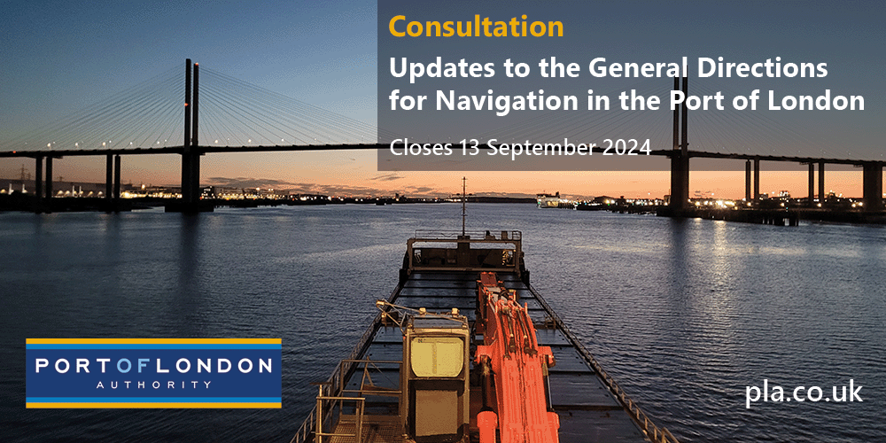 LondonPortAuth's tweet photo. Have concerns or suggestions about navigating the #Thames? This is your chance to be heard! Participate in our public consultation on the General Directions. https://t.co/mqJ1Cc9q38 #PortOfLondon #PublicConsultation #RiverUsers https://t.co/8fqOhIETHM