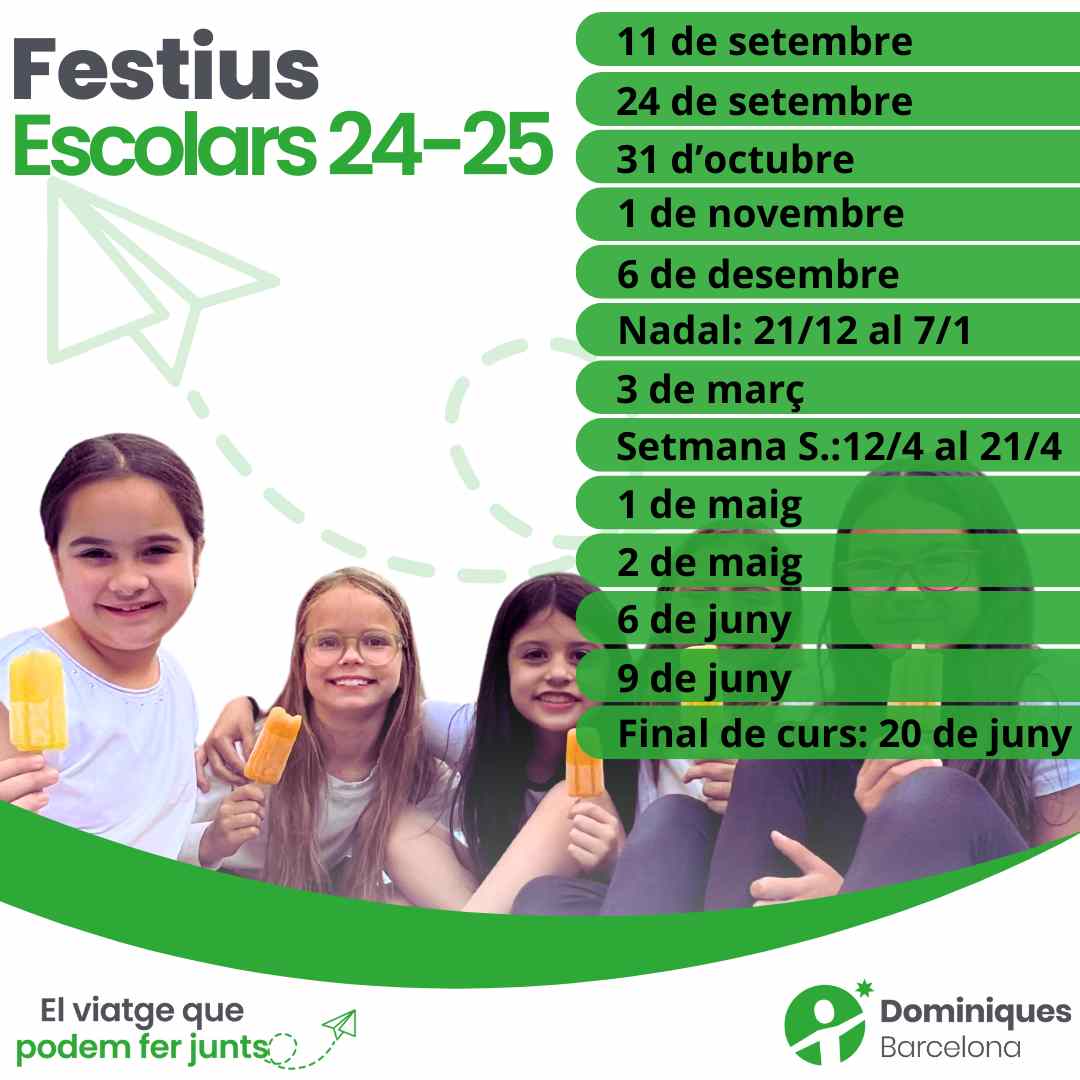 📅 El calendari escolar ja està aquí! 🎒 Prepareu-vos per un any emocionant ple d'aprenentatge i diversió. No oblideu marcar les dates dels festius per fer plans especials! 🎉 
#Escola #Barcelona #Dominiques