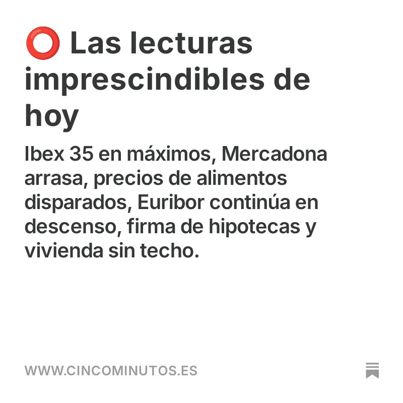 ⭕️ Ya disponible una nueva edición de CincoMinutos. 

“La newsletter con los cinco temas imprescindibles sobre negocios, tecnología y finanzas que debes conocer para no quedarte atrás.”

Si no estas suscrito puedes hacerlo desde aquí 👇

cincominutos.es