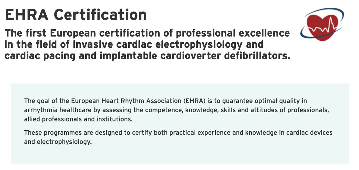 🚨#EHRAtopicweek
One of EHRA's most important missions is #Education

✅ In 2005, EHRA launched the certification programme

✅ Now EHRA has certified &gt;500 EP specialists and &gt;500 cardiac implantable electronic device (CIED) specialists

More information: bit.ly/2VdyOVn
