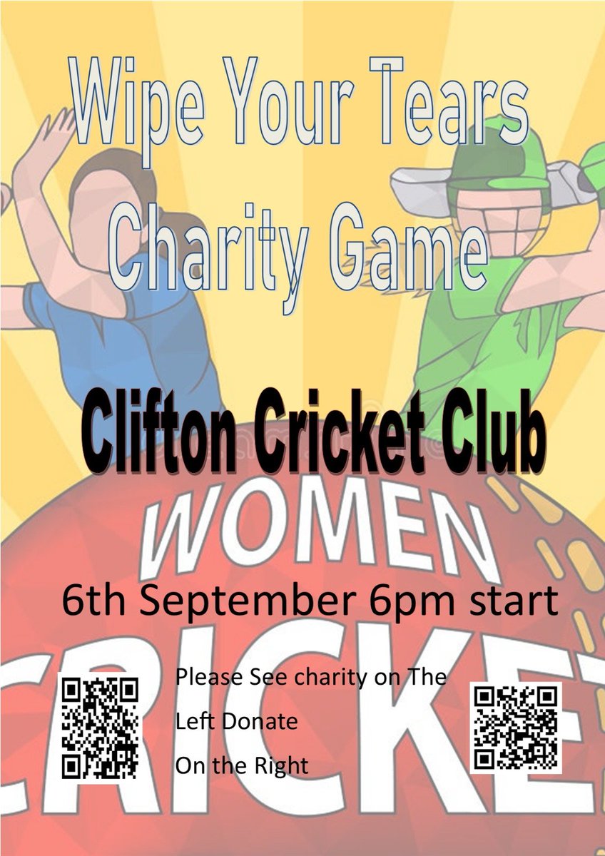 CliftonCC's tweet photo. Reminder of our charity cricket match this Friday. Bar open, all welcome to watch, all in aid of good causes. https://t.co/ZBMEAORxY3