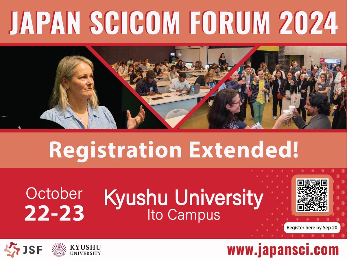 JapanScicom's tweet photo. The #JSF2024 registration deadline has been extended from September 6 to September 20. Don’t miss out — we’re looking forward to seeing many of you at #KyushuU this autumn! https://t.co/1bc0SnBReS
