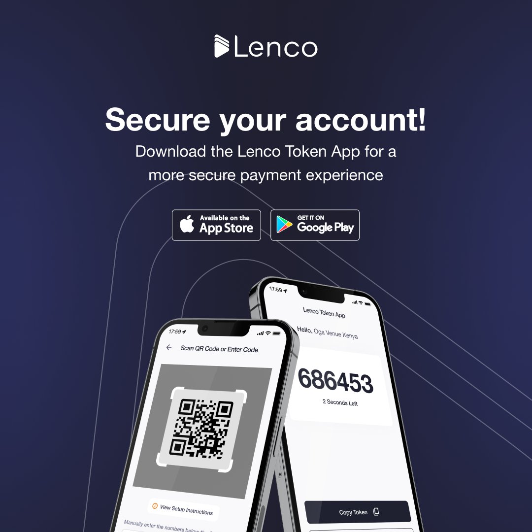 LencoHQ's tweet image. Download the Lenco Token App on the App Store &amp;amp; Google Play for a more safe, fast &amp;amp; hassle-free OTP authentication.

Learn more about at lenco.co

#lencohq #fintech #businessowners #money #otp #entrepreneur