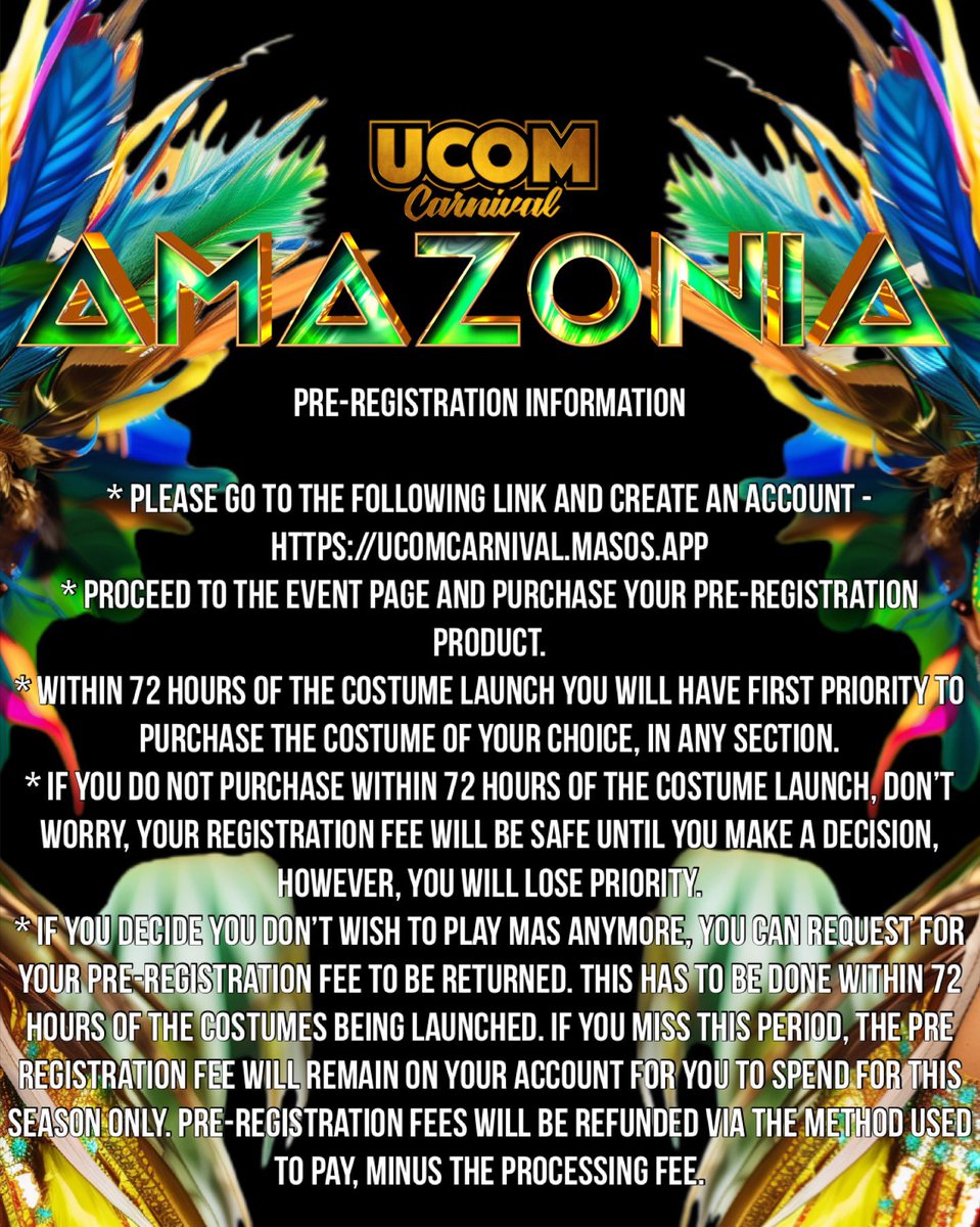 UCOMCARNIVAL.MASOS.APP 
Register your account now and pre-registration goes live Saturday 7th September 6pm 🙂‍↔️