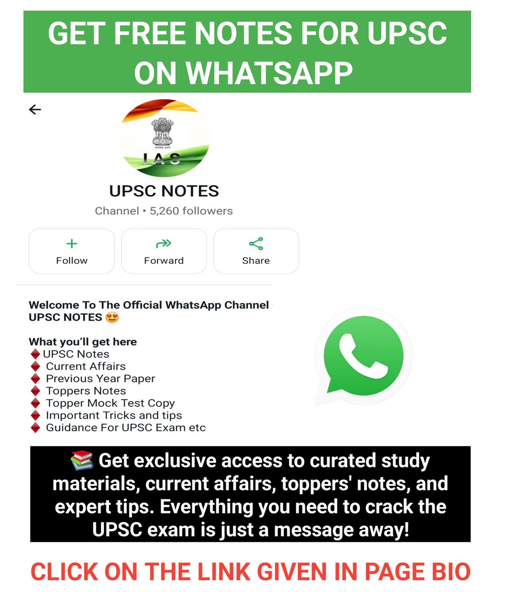 UPSC_Notes's tweet image. 🚀 Join Our Exclusive WhatsApp Channel 📱🌟

Stay updated with the latest news, notes, and current affairs. Our WhatsApp channel is fully private, just like Telegram channels, ensuring your privacy.

Don’t miss out on valuable information – join our community today! 📚🔔

Join us…