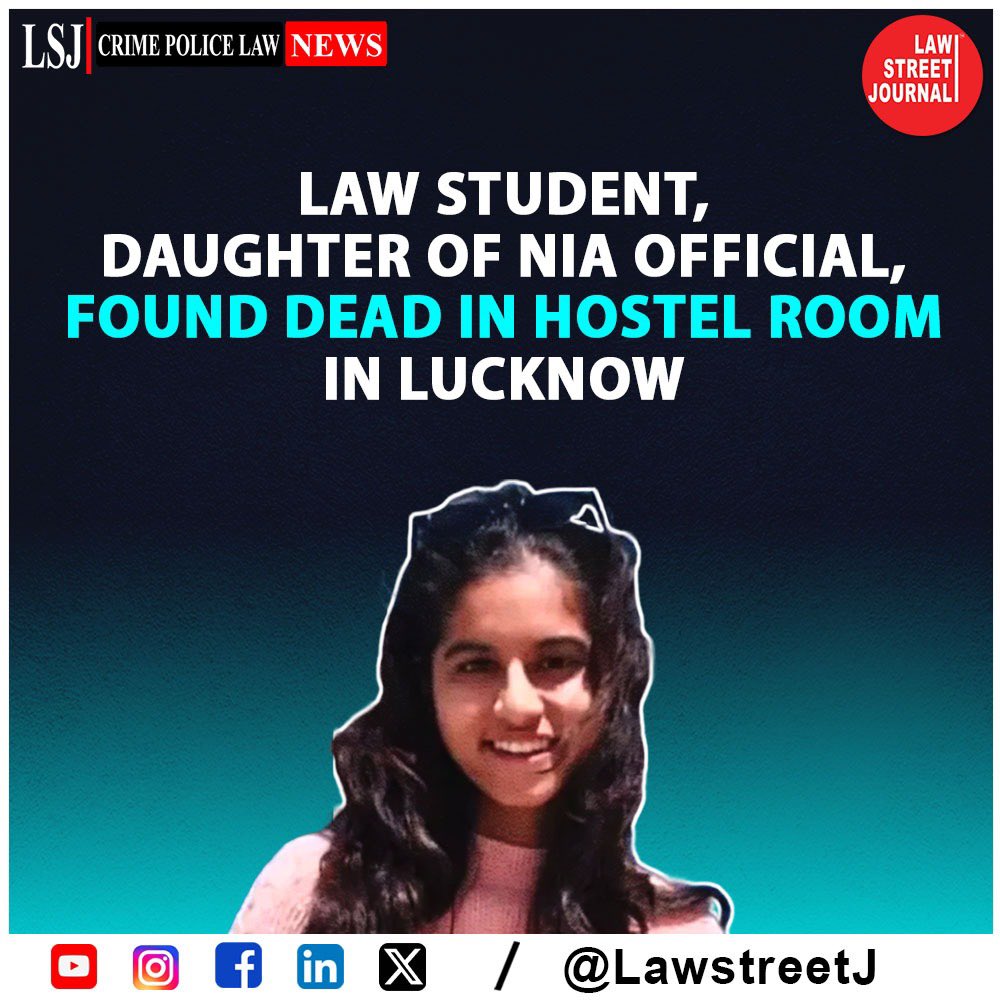 LawstreetJ's tweet photo. The body of a 19-year-old law student, #AnikaRastogi, was found lying on the floor of her hostel room at the Ram Manohar Lohia National Law University in #Lucknow’s #Ashiyana area. Anika, a third-year #LLBstudent, was the daughter of IPS officer Santosh Rastogi, who is currently serving as Inspector General at the National Investigation Agency (#NIA) in Delhi.
Anika was found unconscious in her hostel room late last night, officials said. She was immediately rushed to a nearby hospital, but doctors declared her brought dead. The cause of her death remains unclear, and the Ashiyana Police have initiated an investigation.
@Uppolice @NIA_India