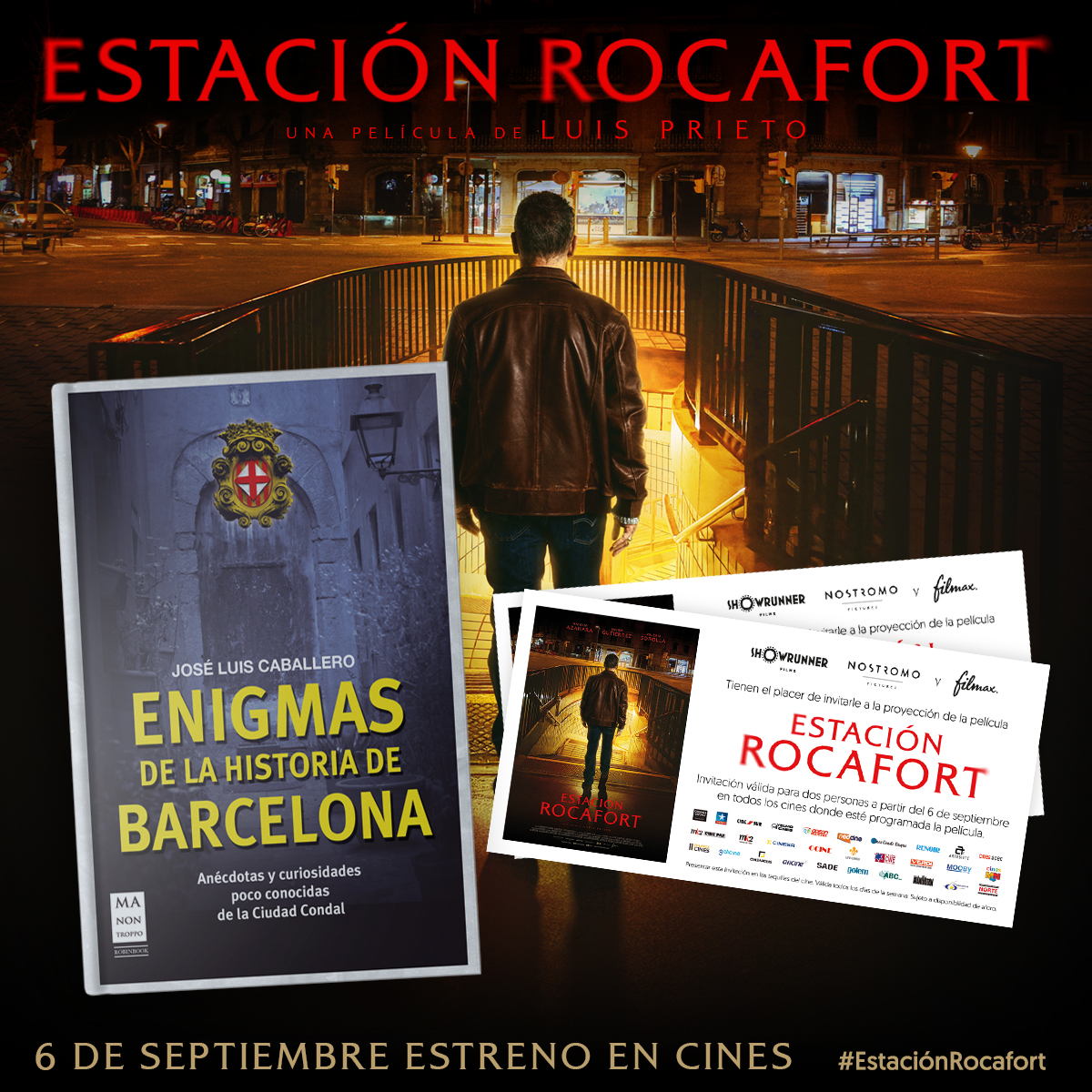 filmax's tweet photo. #Concurso 🎞 Celebramos el estreno en cines de  #EstaciónRocafort con 3⃣ packs formados por 1⃣ entrada dobles y 1⃣ libro de 'Enigmas de la historia de Barcelona' para descubrir todos los secretos y leyendas. Te contamos cómo participar.  👇 https://t.co/XYv94f6JxG