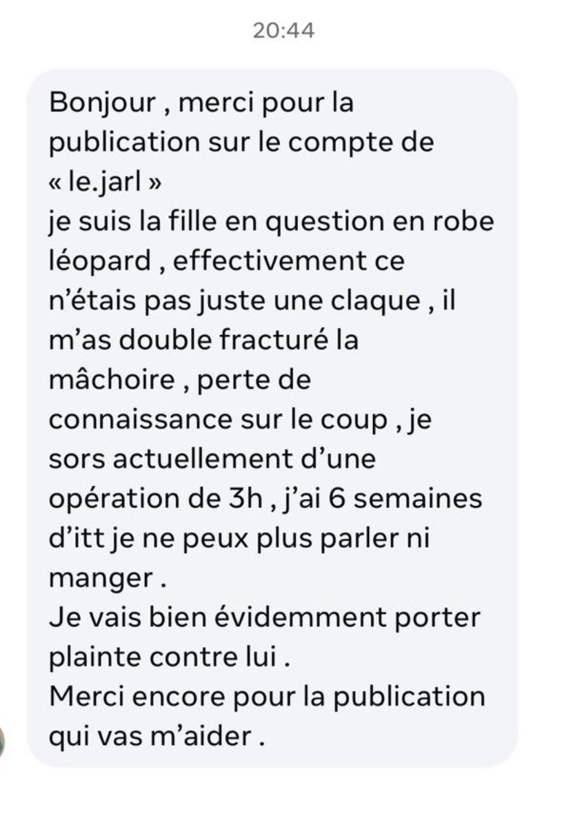 📍 Un message reçu de la fille qui a été frappé par l’individu que je dénonce sur ma dernière vidéo. 
Évidemment, nous lui souhaitons courage durant son rétablissement. La reconstruction mentale commence par le soutien des gens.