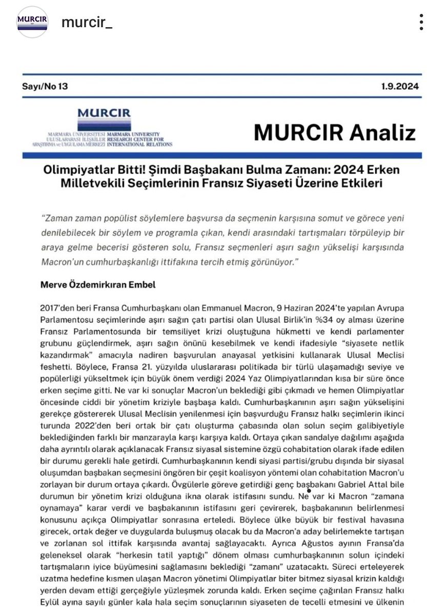MURCIR için 2024 Fransa Erken Milletvekili Seçimleri üzerine yazdım. 
<a href="/MURCIR/">MURCIR</a> <a href="/zuhalmertuzuner/">Zuhal Mert Uzuner</a>