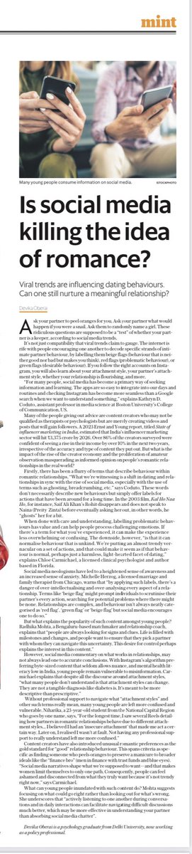 Devika (@_devikaoberai) on Twitter photo How does engaging with an influx of ‘content’ about romantic relationships impact young people’s own relationship dynamics? I write about it in last weekend’s <a href="/Mint_Lounge/">Mint Lounge</a>: livemint.com/mint-lounge/id… How does engaging with an influx of ‘content’ about romantic relationships impact young people’s own relationship dynamics? I write about it in last weekend’s <a href="/Mint_Lounge/">Mint Lounge</a>: livemint.com/mint-lounge/id…