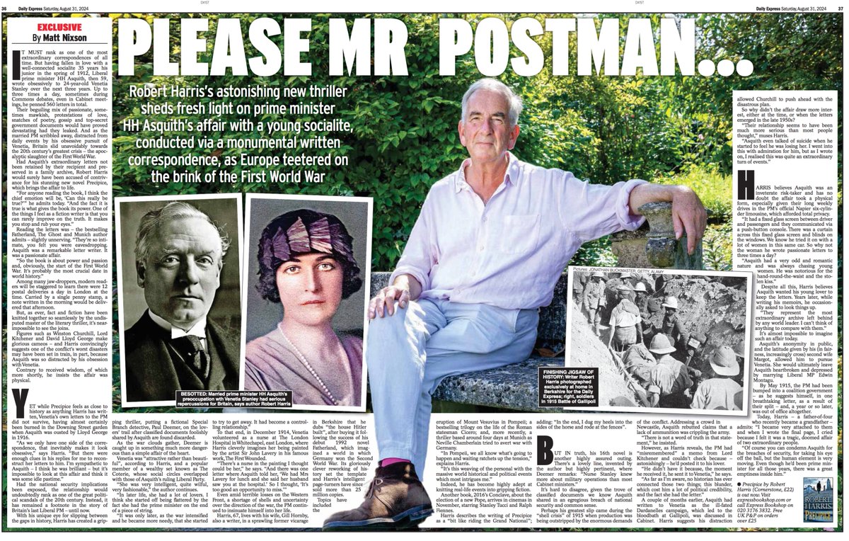 The jaw-dropping affair between the PM and socialite half his age as Europe slid towards WWI. ICYMI, I spoke to <a href="/Robert___Harris/">Robert Harris</a> about his stunning new novel #Precipice, out now via <a href="/PenguinUKBooks/">Penguin Books UK</a>, based on true story of HH Asquith &amp; his monumental correspondence. Thanks Robert!
