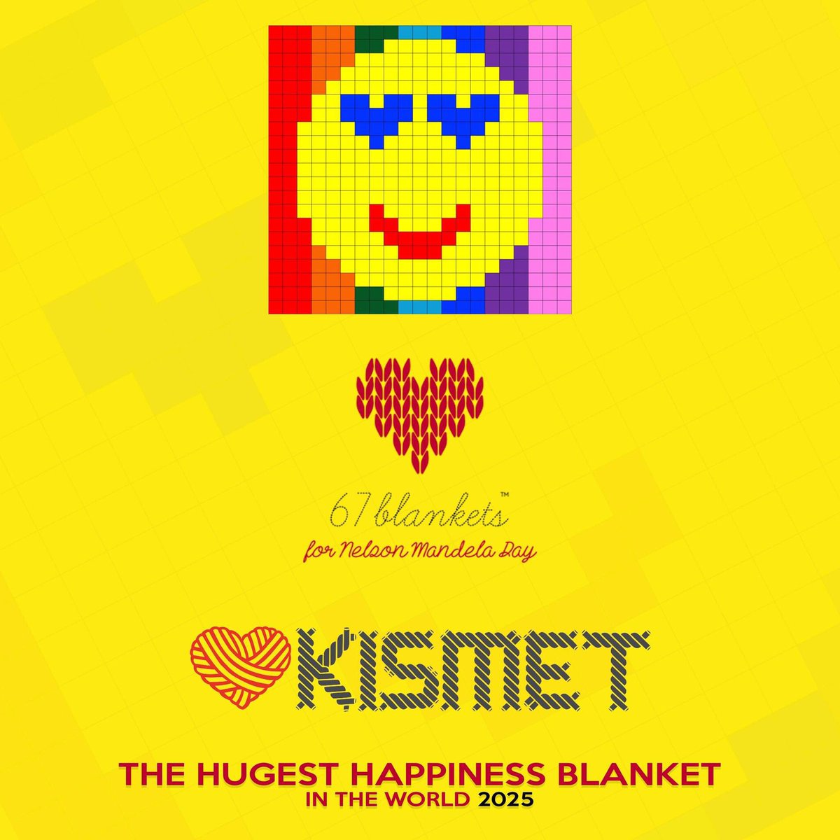 67Blankets's tweet photo. On March 20th, 2025, we will display The Hugest Happiness Blanket in the world in Gqeberha. This would not have been possible without the generous donation of wool from our family and friends at KISMET YARNS. Smile.

#67Blankets
#hugesthappinessblanket
#kismet 
@Carolyn_Steyn https://t.co/5J18AYVRoN