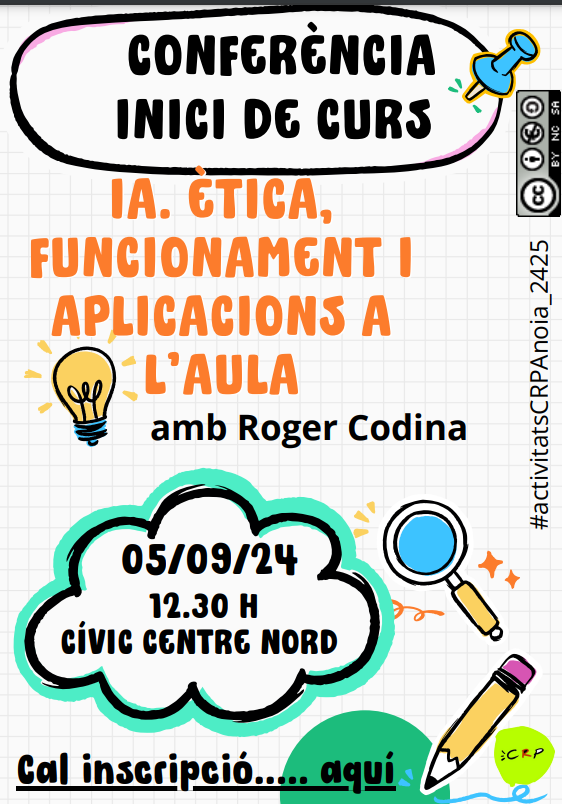 crpanoia's tweet photo. Conferència d'inici de curs. Places limitades a l'aforament. Inscripcions obertes a la web.
#activitatsCRPAnoia2425
https://t.co/ZClTyPeoq3 https://t.co/sjPLsvZMcq