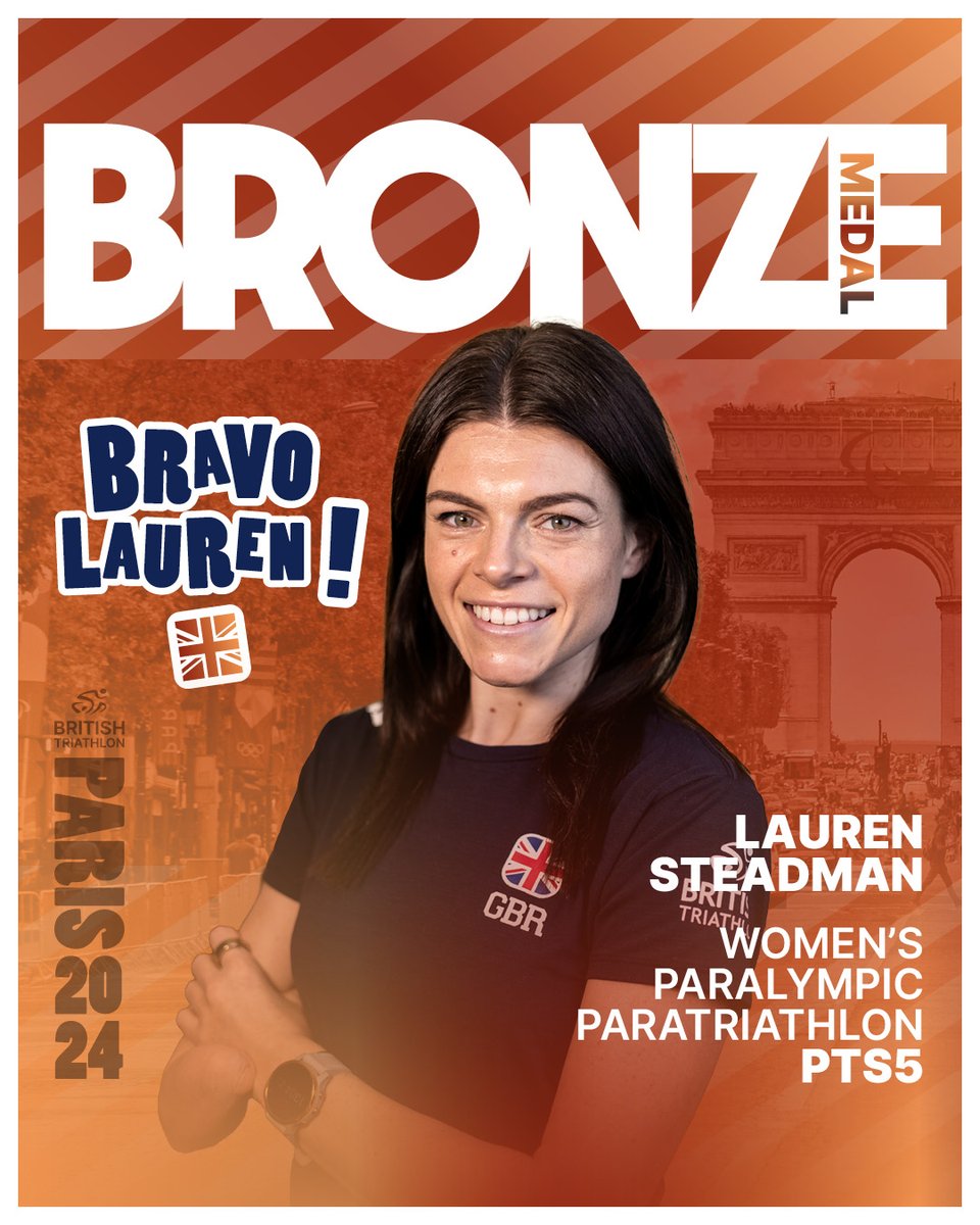 Lauren Steadman wins an impressive third Paratriathlon Paralympic Games Medal 

She takes Bronze in the women's PTS5 race 

#Paris2024 #Paralympics2024 #Paratriathlon