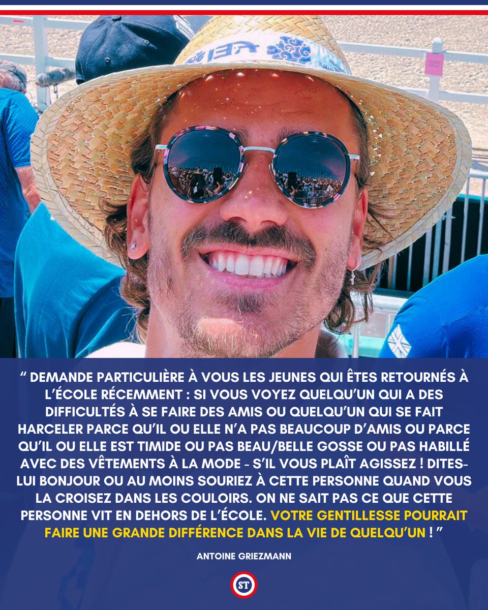 🇫🇷 Le très beau message d'Antoine Griezmann en ce jour de rentrée de scolaire ❤️

Beaucoup plus qu'un simple champion 👏

Merci Antoine.