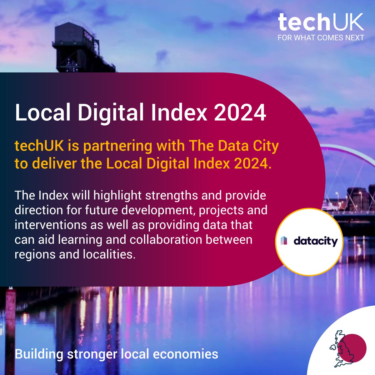 techUK's tweet photo. 📢 We are delighted to announce that we are partnering with @TheDataCity to deliver the Local Digital Index 2024!
The Index will highlight the strengths of the regions and nations across UK and provide direction for future development.
#LocalDigitalIndex #StrongerTechEconomies https://t.co/w9SUijfFA8