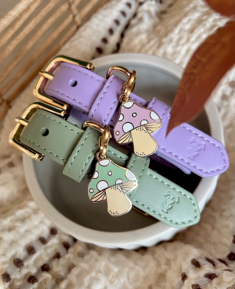 It wouldn't be <a href="/tailsandbloom/">Tails & Bloom 🌸 Dog Collars, Leads, Pet Tags 🐾</a> without a shroomie or two... introducing our new Toadstool Pet Tags in Lilac &amp; Sage. 🍄  launching tomorrow Sept 3rd 7pm #dogsofx #dogs #september #dog #cute #new #dogmum #pettags