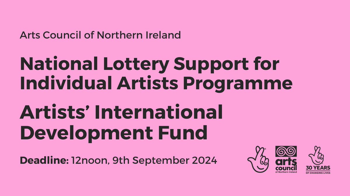 Arts Council of Northern Ireland (@artscouncilni) on Twitter photo There’s only ONE WEEK left to apply to our #NationalLottery Artists' International Development Fund.
The annual programme, jointly funded with <a href="/BCouncil_NI/">British Council Northern Ireland</a>, is open to both individual artists and organisations. It will support early-stage international development opportunities There’s only ONE WEEK left to apply to our #NationalLottery Artists' International Development Fund.
The annual programme, jointly funded with <a href="/BCouncil_NI/">British Council Northern Ireland</a>, is open to both individual artists and organisations. It will support early-stage international development opportunities