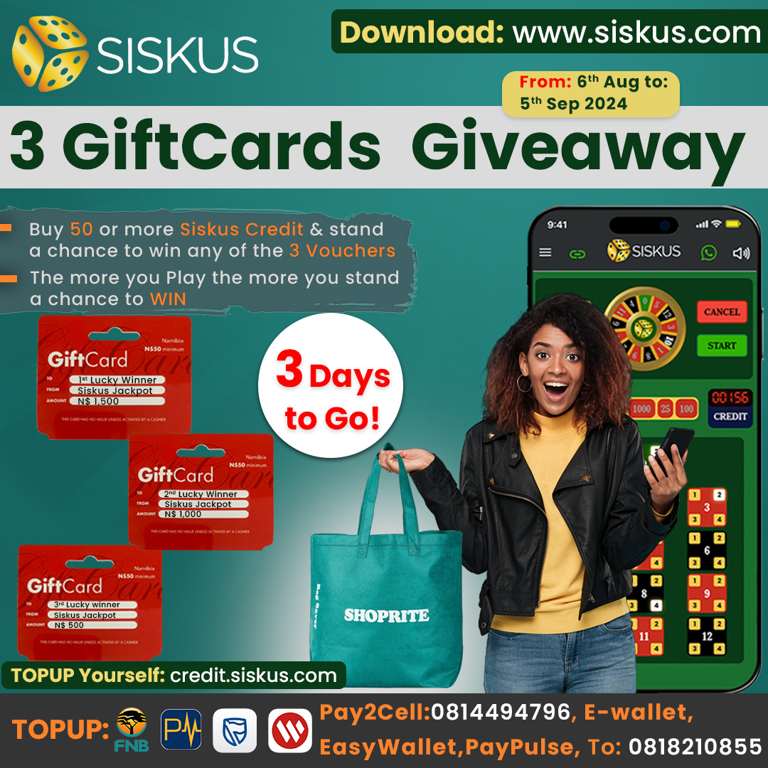 siskusjackpot's tweet photo. 🔥Only 3 days left! Top up N$50 or more to win! Enter our live draw competition for a chance to snag one of 3 amazing vouchers. 

 Download: https://t.co/wirYI2pUX7
Contact: 0818210855

#casino  #cards #giveaway #congrats #mobile #playmobile #game #gamer #casinoonline https://t.co/WmcGBfyocp