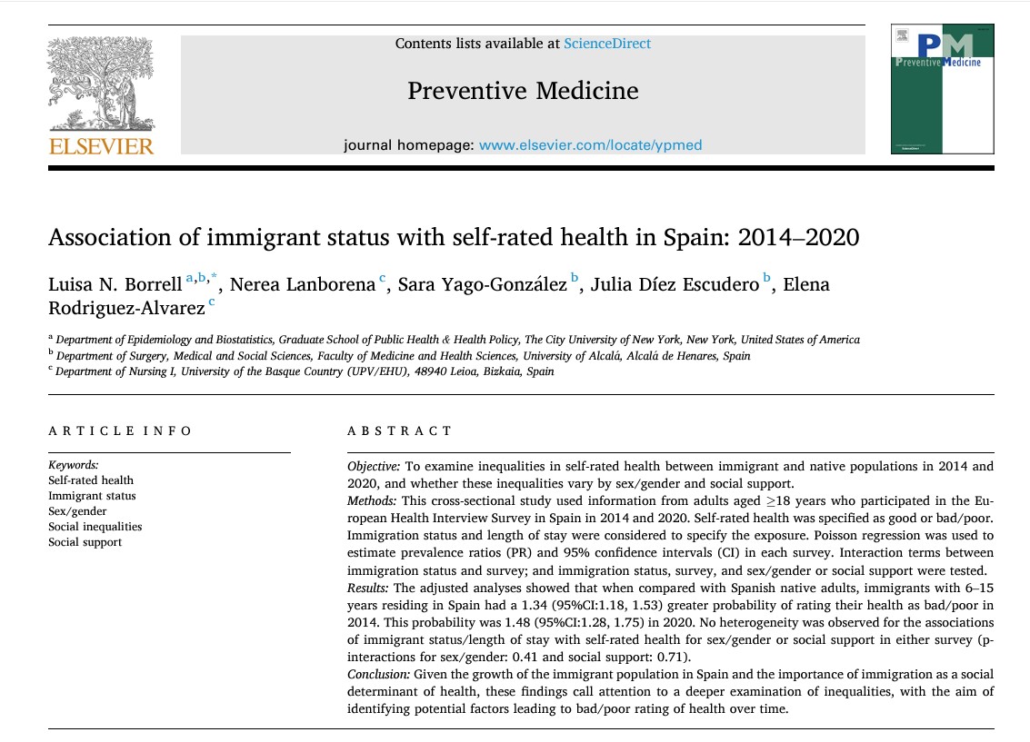Julia Diez (@juliadiez91) on Twitter photo 📢Just published: Association of immigrant status with self-rated health in Spain: 2014–2020
Check out the full-text 👇authors.elsevier.com/c/1jgznKt2qA9hG
Thanks to <a href="/LuisaBorrell/">Luisa N. Borrell @lborrell.bsky.social</a> and co-authors for the opportunity to contribute!! 📢Just published: Association of immigrant status with self-rated health in Spain: 2014–2020
Check out the full-text 👇authors.elsevier.com/c/1jgznKt2qA9hG
Thanks to <a href="/LuisaBorrell/">Luisa N. Borrell @lborrell.bsky.social</a> and co-authors for the opportunity to contribute!!