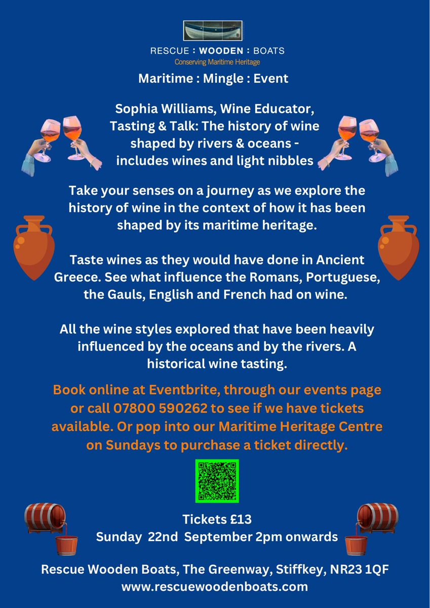 Join us on Sunday 22nd September at 2pm for a unique event.

Tasting &amp; Talk: The history of wine shaped by rivers &amp; ocean - including wines &amp; light nibbles.

Tickets available at our Maritime Heritage Centre, call 07800 590262 or at eventbrite.com/e/tasting-talk…