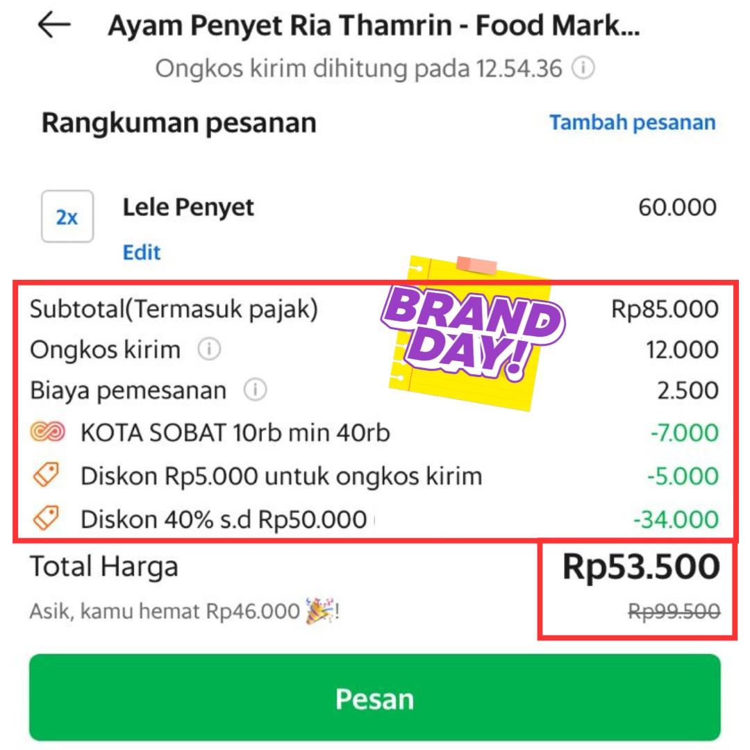 Promo GrabFood Batam
- Diskon 55% s.d 30k minimal transaksi 40k, berlaku dari jam 09.00 - 20.59 WIB
- GrabFood Brand Day 40% s.d 50k , tersedia 50++ resto tiap minggunya
- Selalu ada promo di GrabFood diskon s.d 100k
- Promo 19k all in di GrabFood
- Gratis Ongkir tiap pesan