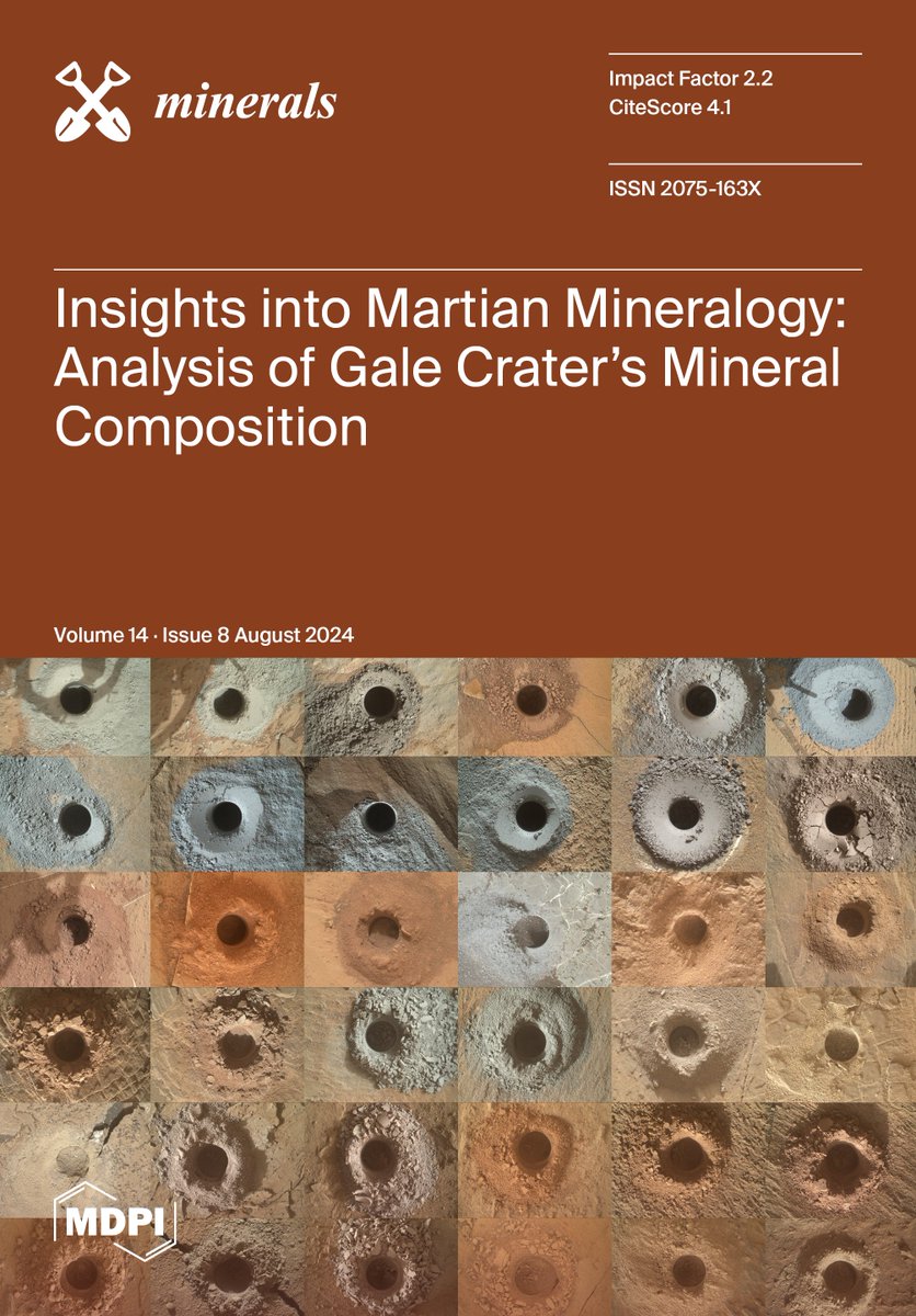 📢 Check Minerals MDPI, Vol 14, 8 (mdpi.com/2075-163X/14/8)

🌐 Cover : Insights into Martian Mineralogy: Updated Analysis of Gale Crater’s Mineral Composition via CheMin Crystal Chemical Investigations

📖 Cover at mdpi.com/2075-163X/14/8…

✍ Authors:
S. Morrison et all.