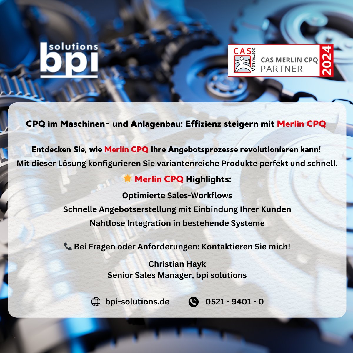 bpi_solutions's tweet image. 🎯Merlin CPQ! Revolutionieren Sie Angebotsprozesse im Maschinen- und Anlagenbau🎯
Damit wird Ihre Produktkonfigurationen perfekt, einfach und schnell gestaltet.
Neugierig geworden? Lassen Sie uns Ihre Anforderungen besprechen!

#bpisolutions #CPQ #MerlinCPQ #Produktkonfiguration