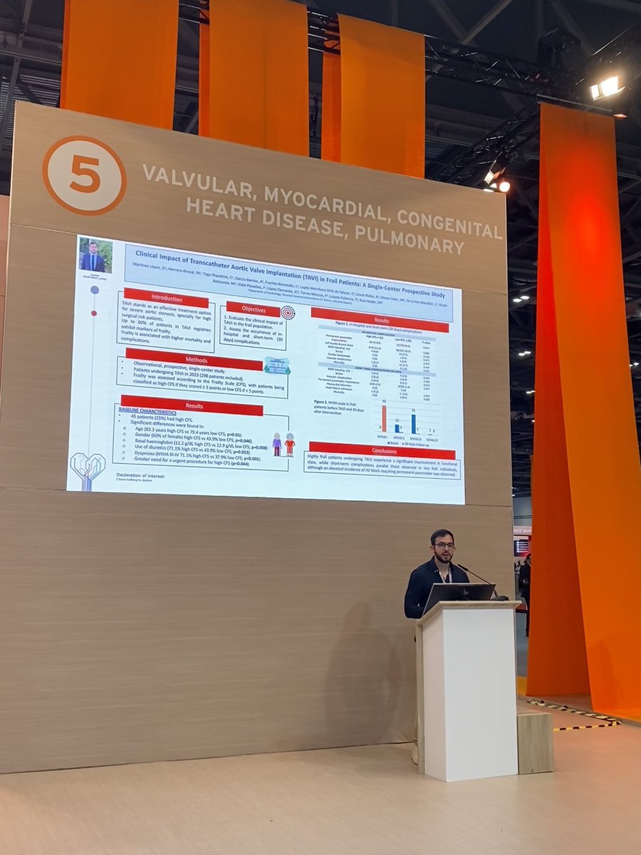 Marta Herrero (@martahb5) on Twitter photo Frail patients undergoing TAVI show improved functional class but face similar short-term complications to less frail patients, with a higher risk of AV block needing a pacemaker. Excellent presentation of our results by <a href="/MartinezLopezD/">Daniel Martínez</a> <a href="/RuizNodarJM/">Juan Miguel Ruiz Nodar</a> <a href="/cardioHGUA/">Cardiologia HGU Dr.Balmis de Alicante</a> #ESCCongress Frail patients undergoing TAVI show improved functional class but face similar short-term complications to less frail patients, with a higher risk of AV block needing a pacemaker. Excellent presentation of our results by <a href="/MartinezLopezD/">Daniel Martínez</a> <a href="/RuizNodarJM/">Juan Miguel Ruiz Nodar</a> <a href="/cardioHGUA/">Cardiologia HGU Dr.Balmis de Alicante</a> #ESCCongress