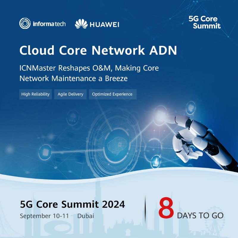HuaweiCloudCore's tweet photo. ⏳Just 8 days until #5GCoreSummit 2024!

🌐Join us as we explore the future of core networks, where the #TelecomFoundationModel is reshaping the industry! Discover how Huawei's ICNMaster is redefining core network #OperationsAndMaintenance.

#5GAdvanced #AutonomousDrivingNetwork